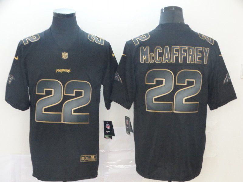Men Carolina Panthers 22 Mccaffrey Nike Vapor Limited Black Golden NFL Jerseys